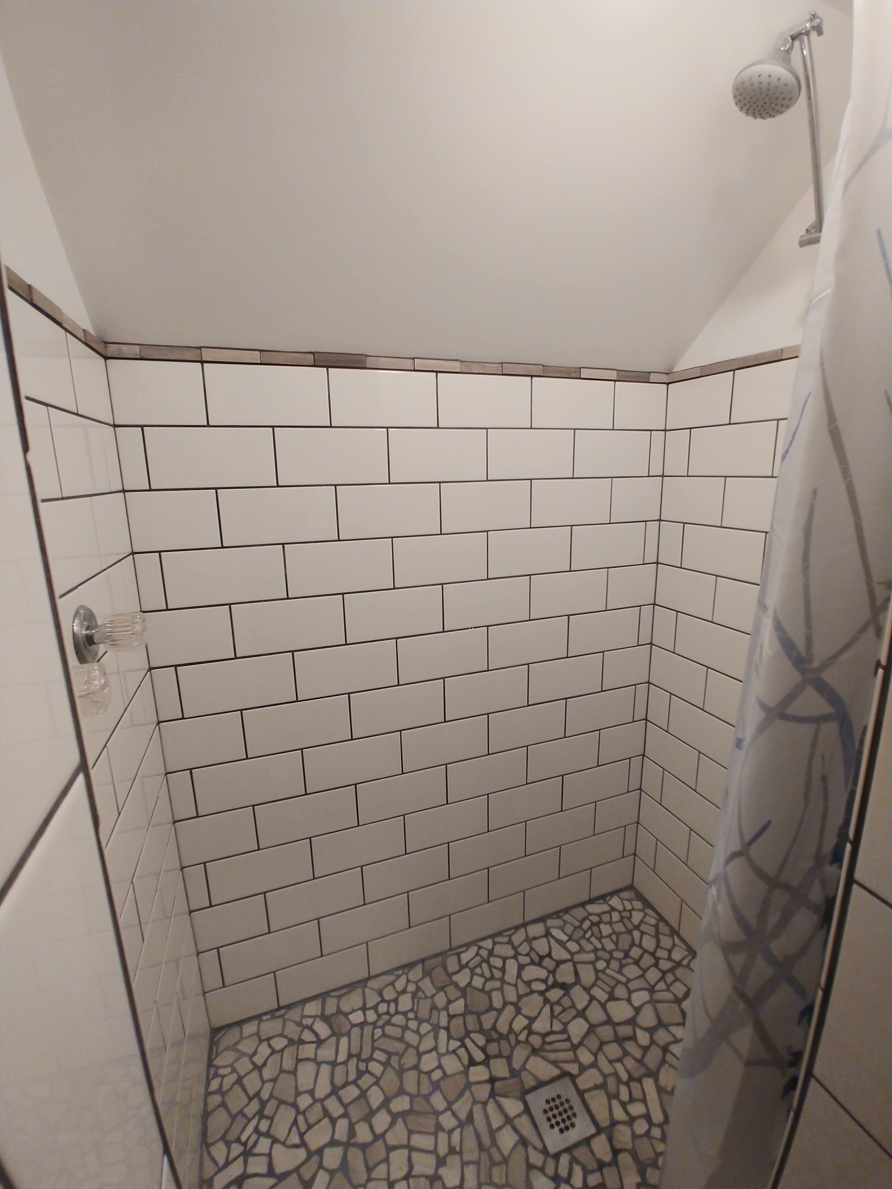 Shower, towels, soap, toilet paper