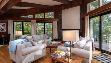 Smart TV, chimenea y monitor de computadora