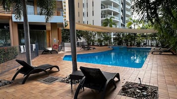 Outdoor pool, open 6:30 AM to 9:00 PM, pool loungers