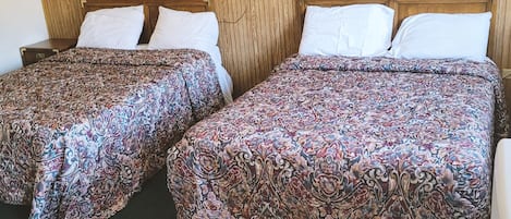 Desk, laptop workspace, blackout curtains, iron/ironing board