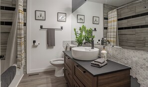 Ensemble douche/baignoire, sèche-cheveux, serviettes fournies, savon
