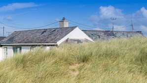 A house with a sloped roof, surrounded by tall grass. - Borth Bach -  an on the beach that sleeps 4 guests  in 2 bedrooms (Rhosneigr)