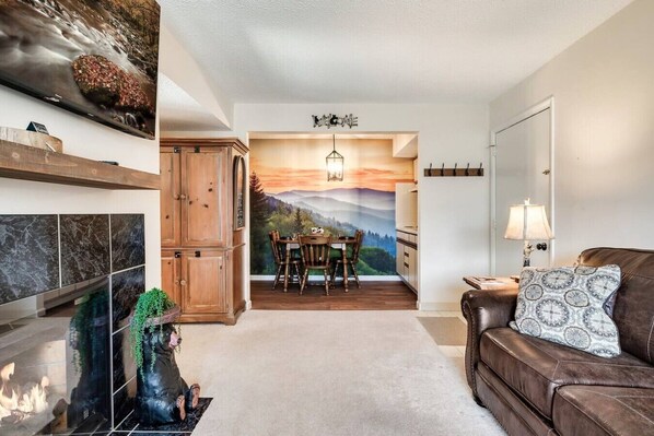 TV, fireplace
