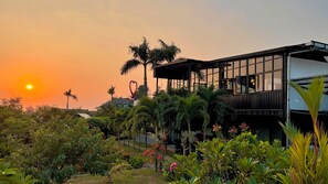 A modern building with a glass facade, surrounded by lush greenery and palm trees. - Lucca Resort & Residence (Bandengan)
