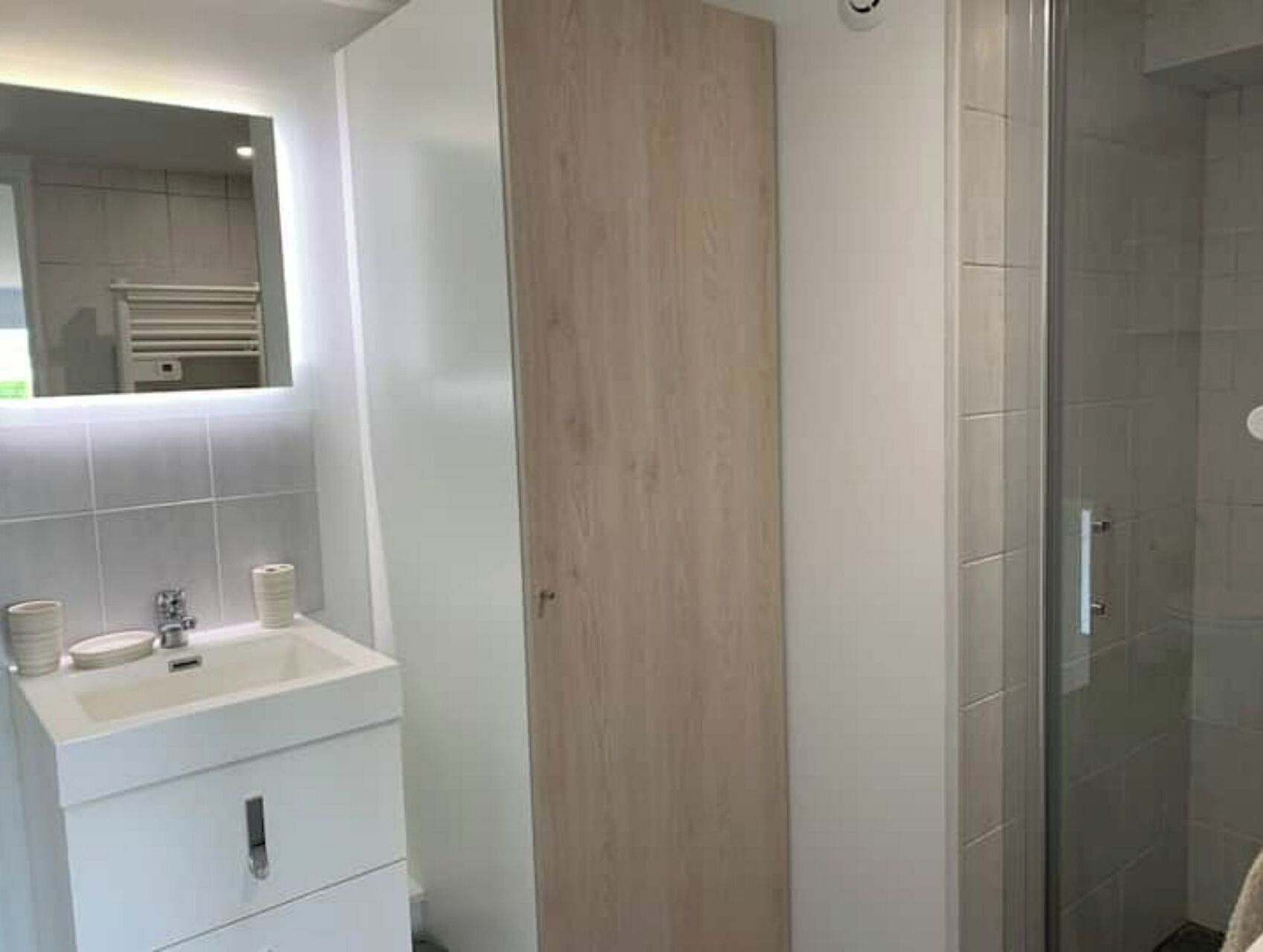 Shower, eco-friendly toiletries, hair dryer, towels