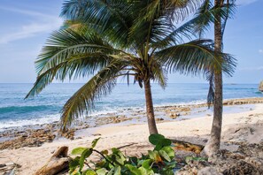 On the beach, sun loungers, beach towels - Luxury Oceanfront Villa Vega Baja: 2 Pools, Waterslide + Tennis/Pickleball court (Vega Baja)