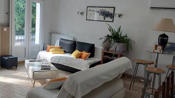 Télévision, cheminée, livres