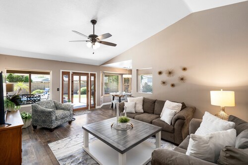 HUGE, heated pool. Family friendly, toys for all!  Big & beautiful backyard! 