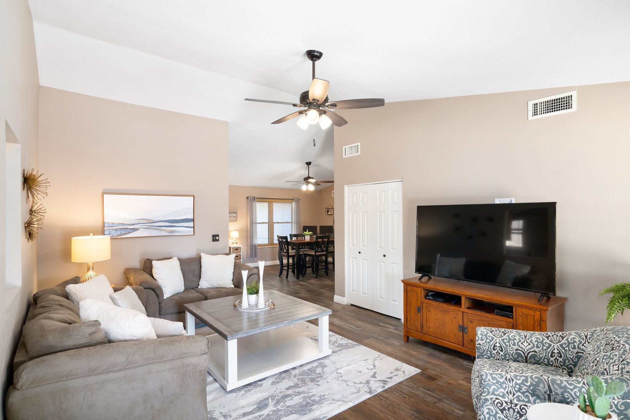 Big & beautiful backyard! HUGE, heated pool. Family friendly, toys for all!  