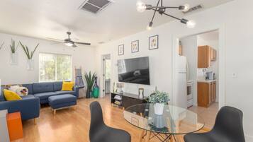 Smart TV, music library, stereo