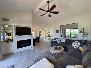 Smart TV, fireplace, computer monitors