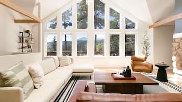 TV connectée, cheminée, baby-foot, livres