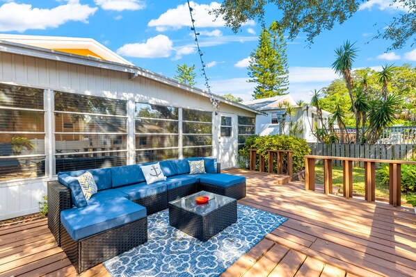 Terrace/patio - Vibrant Tropical Escape – Just Minutes from the Beach + Serene, Fenced Yard! (Largo)