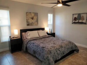 3 bedrooms, desk, iron/ironing board, travel crib