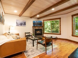 Smart-TV, Kamin, Bücher, Computerbildschirme