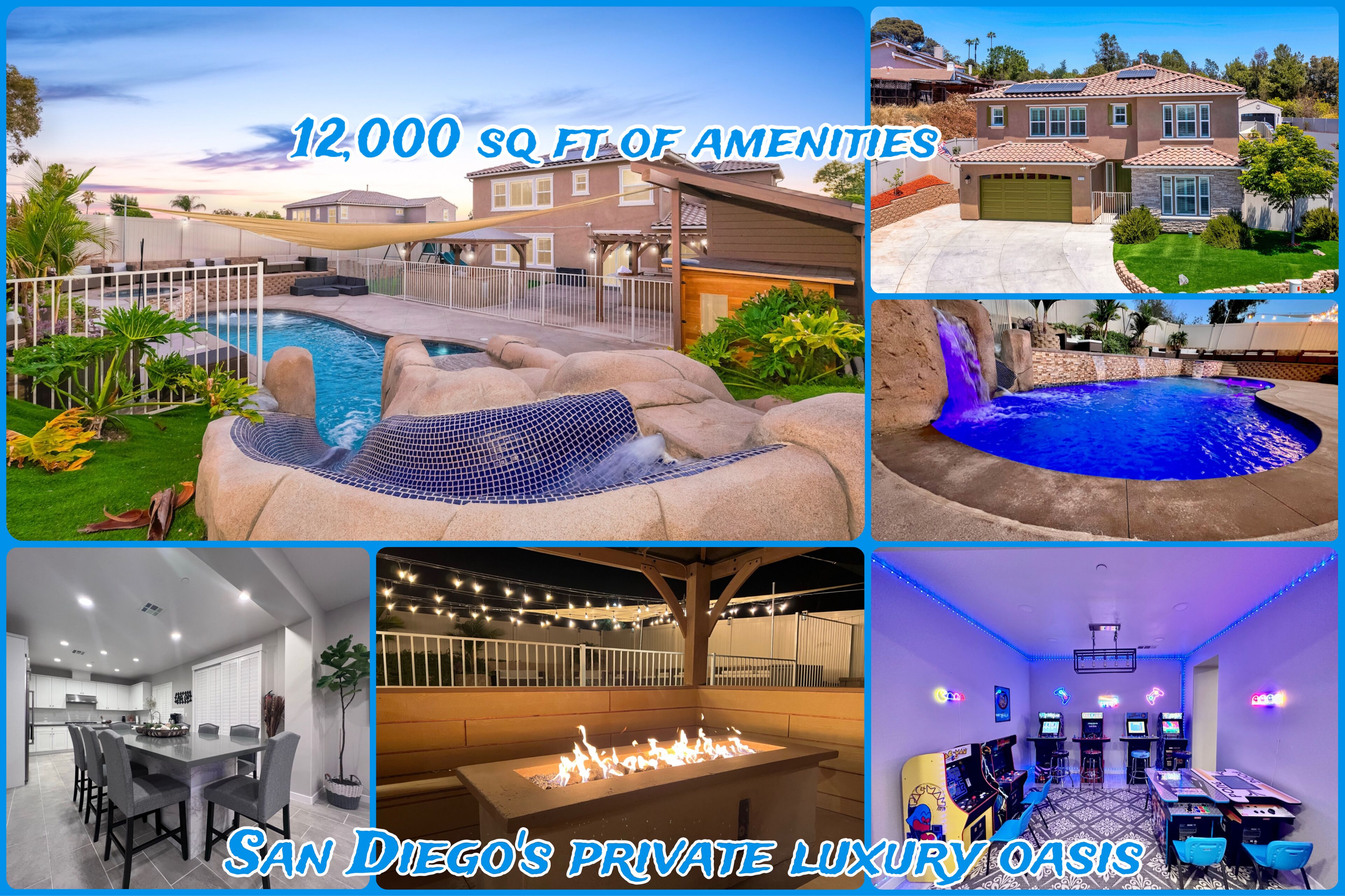 Luxury Private Oasis- 2 King Suites - Pool-Spa-Fire Pit-Sauna-Arcades-Playground