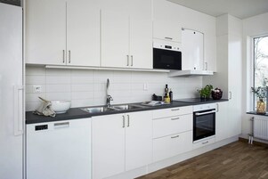 Apartamento junior | Cocina privada | Frigorífico grande, microondas, horno y lavavajillas
