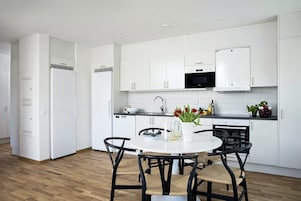 Apartamento junior | Cocina privada | Frigorífico grande, microondas, horno y lavavajillas