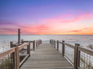 Walk along the boardwalk to the ocean's edge.