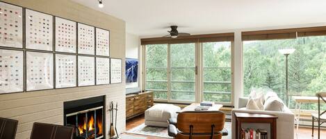 Smart-TV, Kamin, Bücher