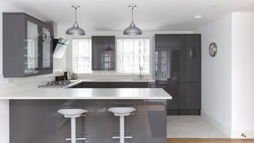 Deluxe Apartment | Private kitchen | Full-size fridge, oven, stovetop, dishwasher