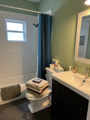 Bathtub, towels, soap, toilet paper - 2 bedroom near Broadripple. 15 minutes from Downtown (Indianapolis)