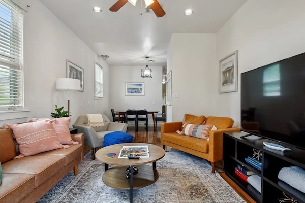 Our cozy living room can comfortably seat your group while you enjoy DirecTV App