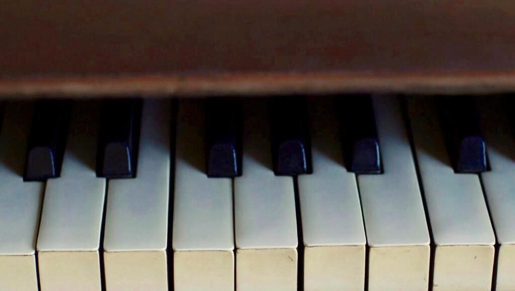 A close-up of a piano keyboard.