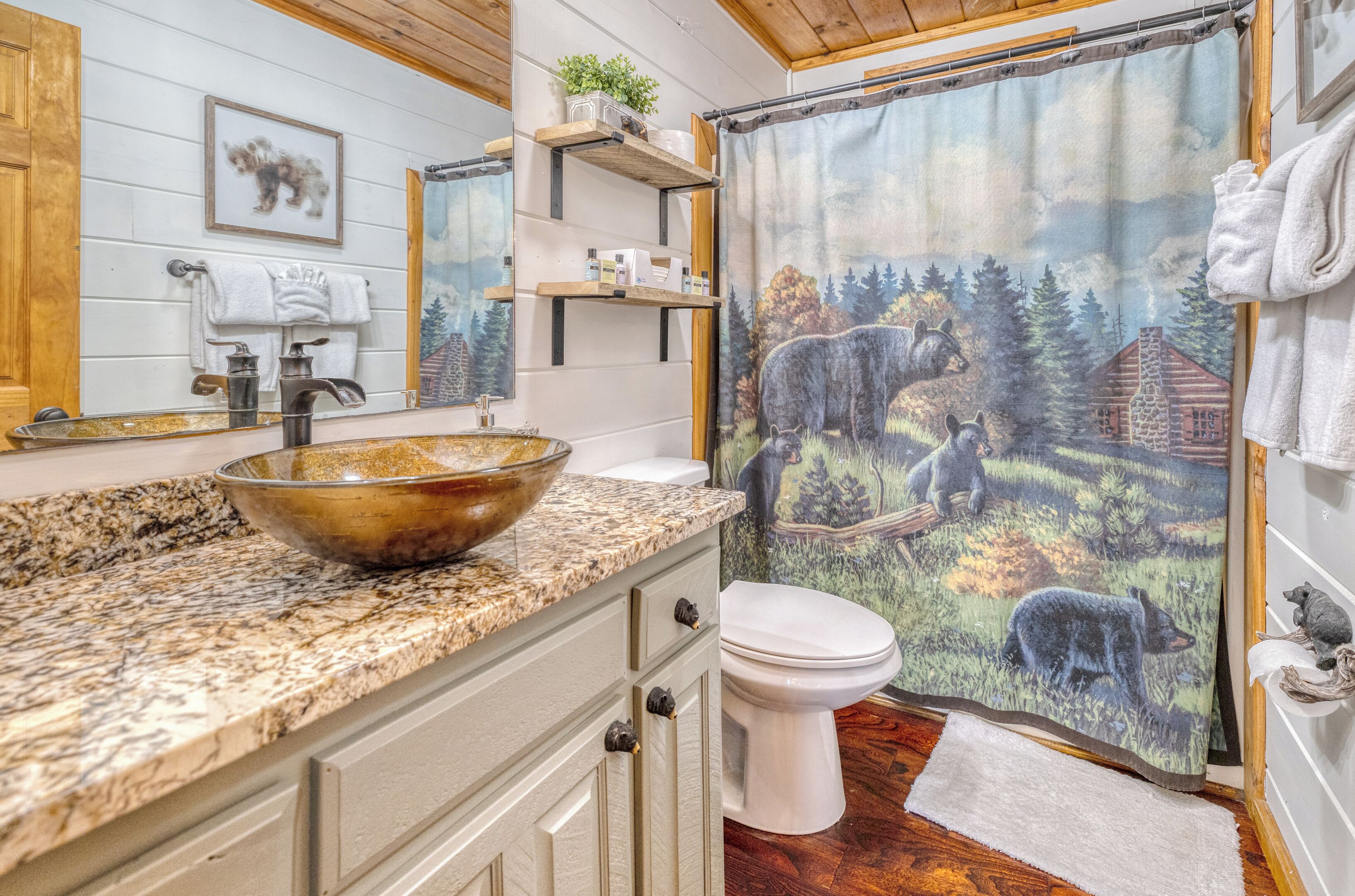 Combined shower/tub, hair dryer, towels, soap
