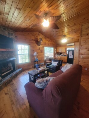 Smart TV, fireplace, video games, DVD player