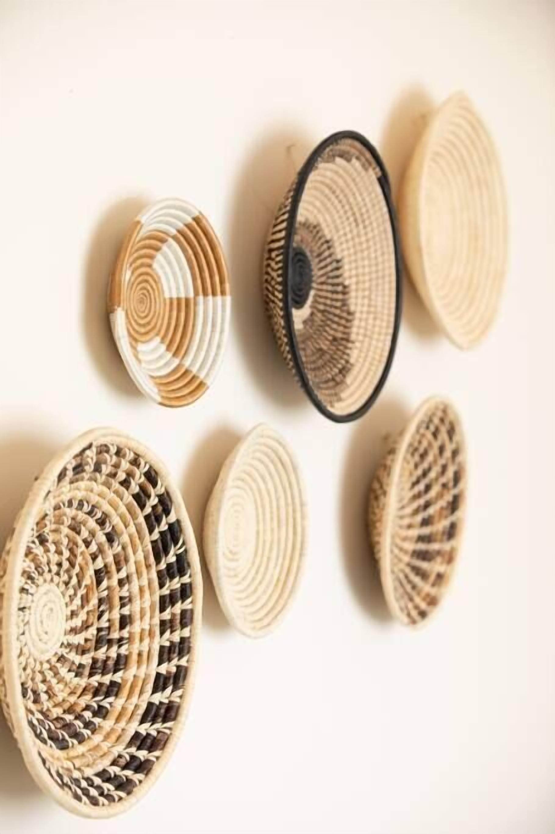 A collection of woven baskets in various sizes and patterns.