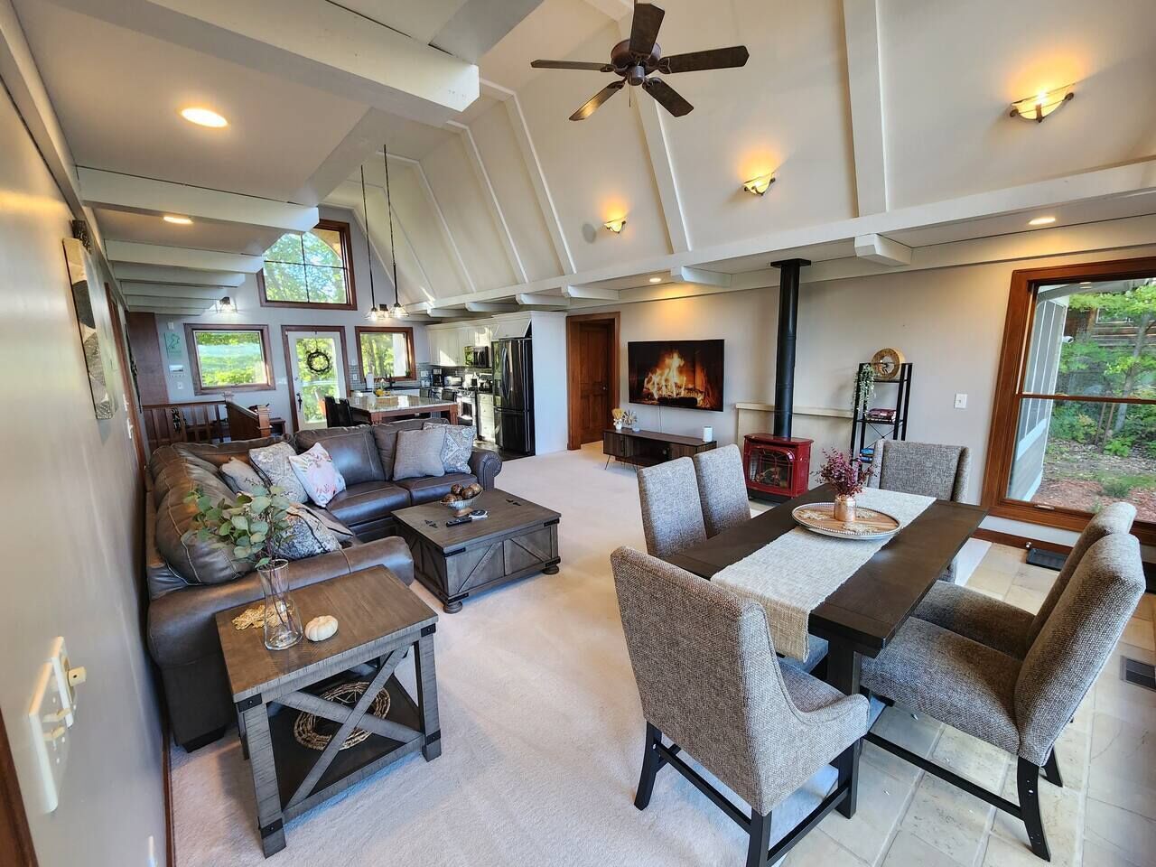 Smart TV, fireplace, foosball, table tennis