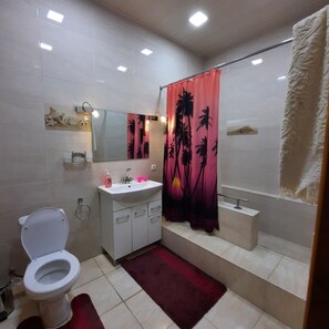 Regadera, toallas, jabón, shampoo