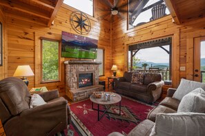 Smart TV, fireplace, video games, books