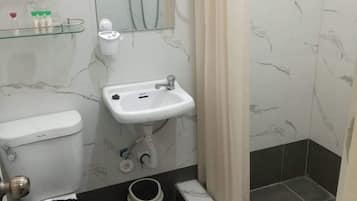 Shower, bidet, towels, soap