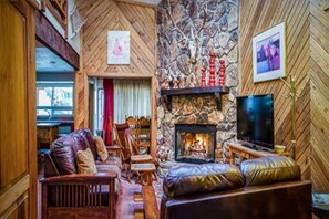 Smart TV, fireplace, foosball