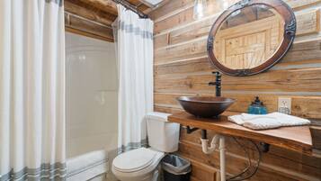 Combined shower/bathtub, hair dryer