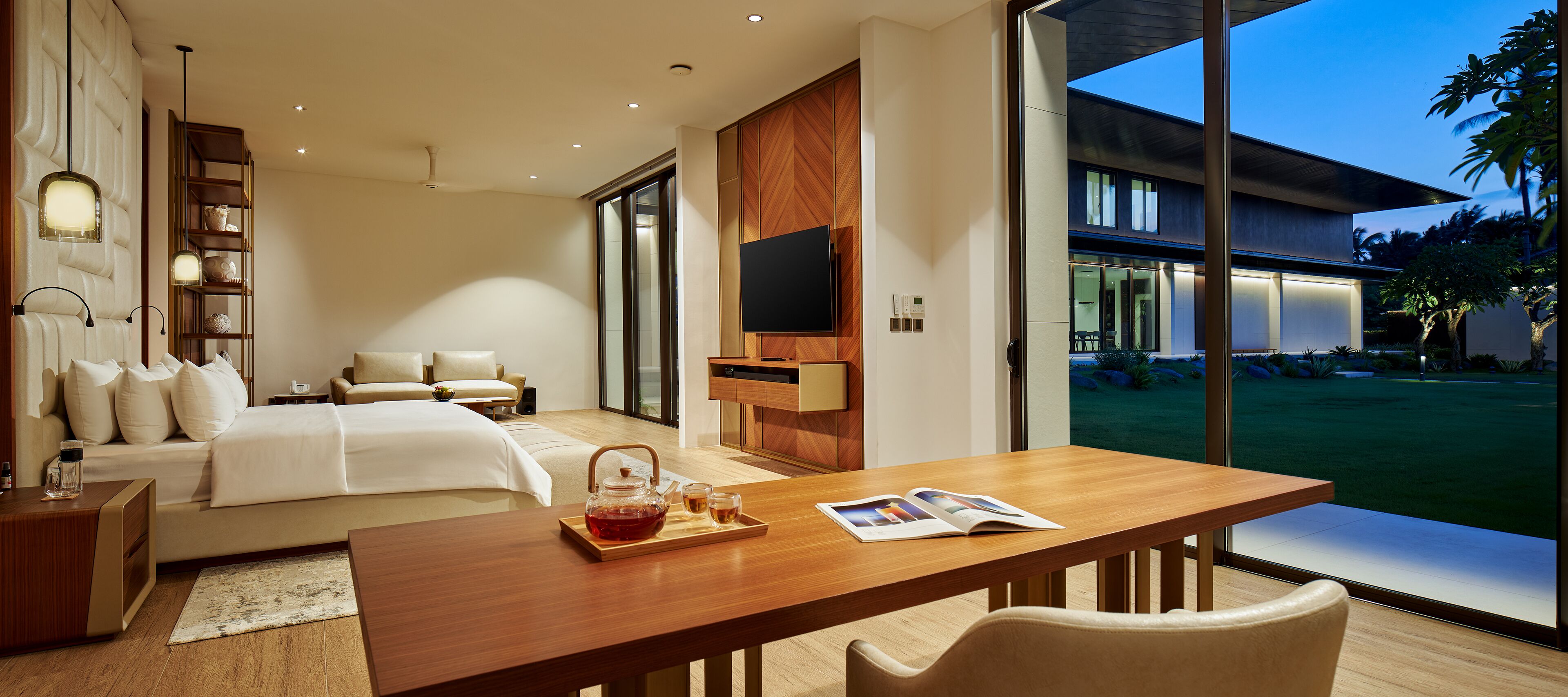 Premium bedding, Select Comfort beds, desk, laptop workspace