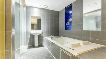 Premium-Doppelzimmer | Badezimmer | Kostenlose Toilettenartikel, Haartrockner, Bademäntel, Handtücher