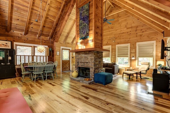 Televisión, chimenea y reproductor de DVD 