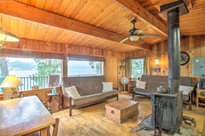 Fireplace - Remote Escape: Serene Lakeside Cabin w/ Beach (Worley)