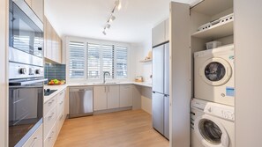 Fridge, microwave, oven, stovetop - The Dunes, 17/38 Marine Drive - fabulous unit with pool, tennis court (Fingal Bay)