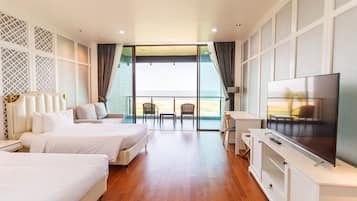 Chambre « Premier » avec lits jumeaux, vue plage | Vue sur la plage/lâocĂ©an