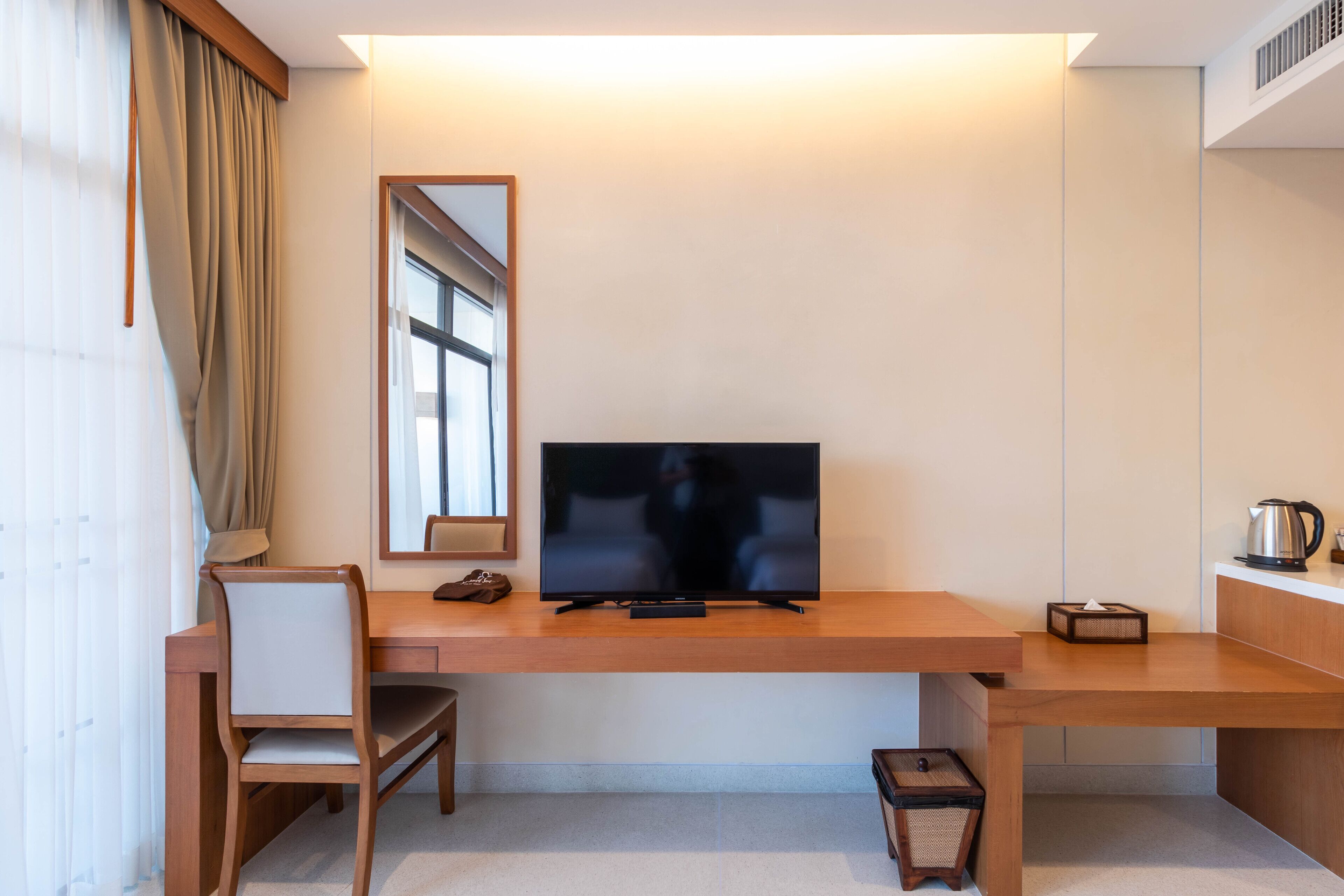 Free minibar items, desk, laptop workspace, soundproofing
