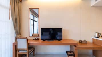 Free minibar items, desk, laptop workspace, soundproofing