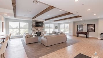 Smart TV, fireplace, table football, offices