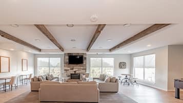 Smart TV, fireplace, table football, offices