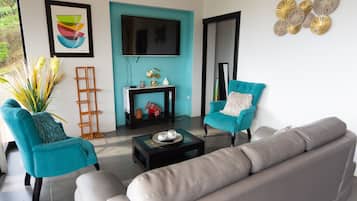 Smart TV, books, video library, stereo