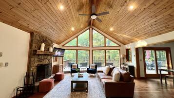 Smart TV, fireplace, video games, foosball