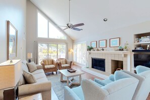 Televisión de pantalla plana, chimenea y reproductor de DVD